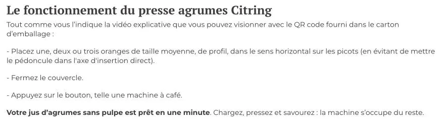 Section Le fonctionnement du presse agrumes Citring sur nature-vitalite.com